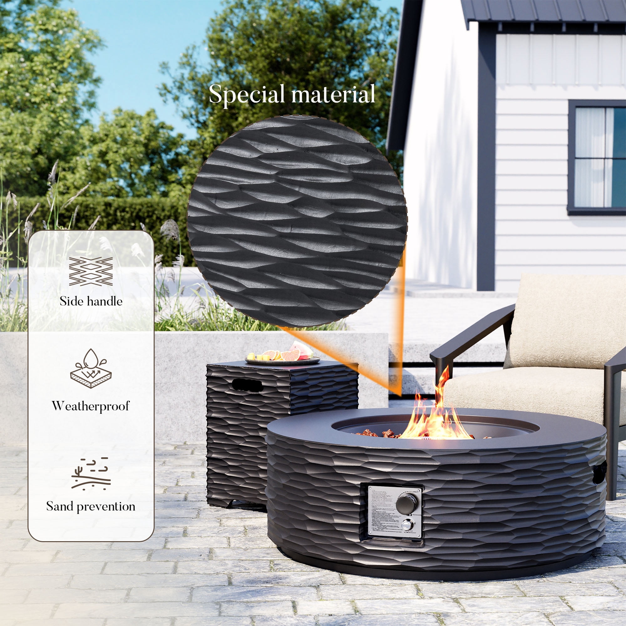 MOALCOFER 35" Outdoor Propane Fire Pit Table with Tank Cover,Water Ripple Design