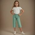 thumbnail image 2 of ZACPNCV Girls Capri Uniform Pants Kids Elastic Waist School Dress Cropped Pants High Stretchy Casual Pants with Pockets Green 6-7 Years, 2 of 9
