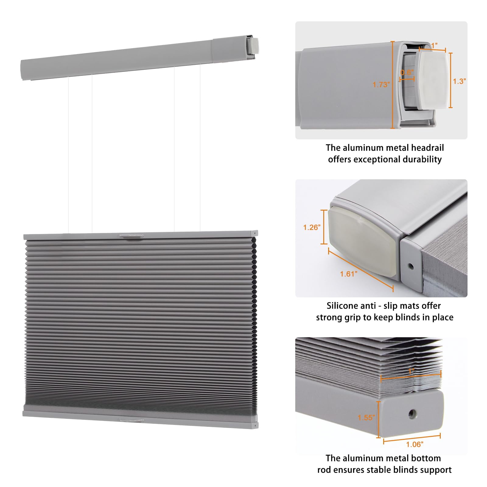 No Tools Drill Blackout Cellular Shades For Windows Cordless Top Down Bottom Up Honeycomb Blinds Easy To Install Indoor  Grey 18" W X 36" H