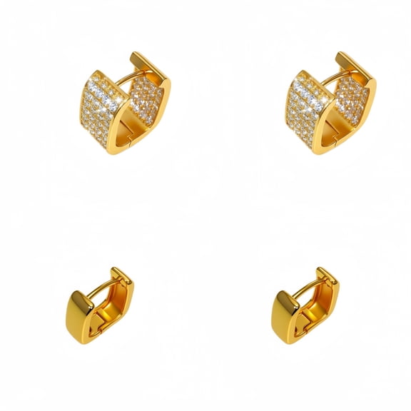 14K Gold Plating Earrings Small Chunky Earrings for Women Trendy Zirconia Hypoallergenic Cute Thick Huggie Hoops Earing Jewelry for Women Gifts 2Pairs