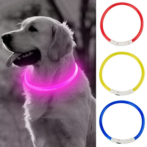 D-GROEE LED Dog Collar Light - USB Rechargeable Light Up Puppy Collar, Rubber Glowing Dog Necklace for Small Medium Large Dogs