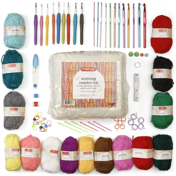 Incraftables Crochet Kit for Beginners – 85 Piece Beginner Crochet Kit for Adults & Kids with Yarn, Hooks, Accessories & Bonus Tote Bag Organizer – Learn to Crochet with Complete Starter Set