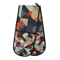 Yayeee Double Oven Mitt Kitchen Heat Resistant Baking 35" x7" Quilted Glove, Geometric Pattern