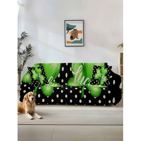 St. Patrick s Day Couch Cover Green Lucky Black White Polka Dots Sofa Cover Blanket for Loveseat Couches Sectional Sofa Slipcover Furniture Protector for Living Room Bedroom 71 x118