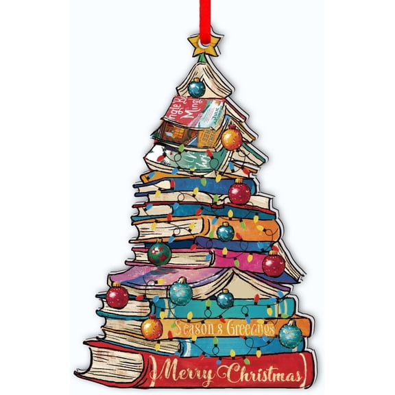 WaaHome Book Ornament for Christmas Tree - Adorable Acrylic Book Lovers Ornaments 2-Sided Printed Bookish Gifts for Reading Lover, Women, Bookworm, Bookclub, Librarian(2D)
