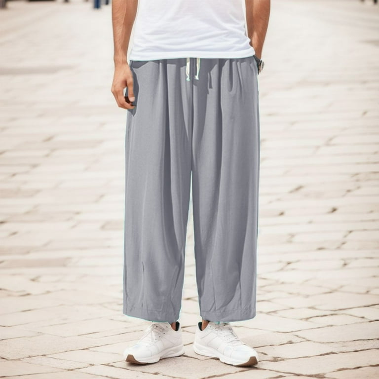 YUHAOTIN Mens Joggers with Zipper Pockets Black Mens Four Seasons Style Elastic Wide Leg Pants Loose Plus Size Ice Silk Breathable Harem Pants Mens Jogger Pants with Belt Loops Walmart