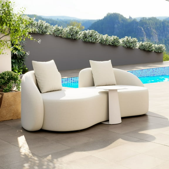 Sunny Isles Loveseat Beige Sofa, Modern Style, Seats up to 3, Aluminum, Outdoor Living