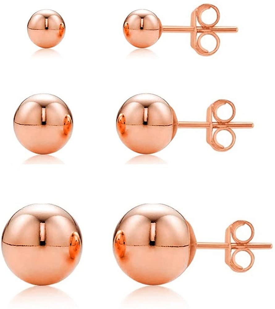 14K Rose Gold Polished Round Ball Stud Earrings 3mm, 4mm, 5mm Gold Ball  Earrings for Women, Giorgio Bergamo,3mm,4mm,5mm 