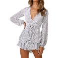 thumbnail image 4 of Monos de playa estampados para mujer con escote en V profundo y manga larga con nudo con volantes y dobladillo floral Fridja  fhjkhfk460288, 4 of 9