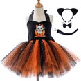 thumbnail image 5 of YLYL Kids Girls Halloween Costume Cute Kitty Pumpkin Print Halter Tutu Dress Set with Bow Tie Ears Tail, 5 of 9