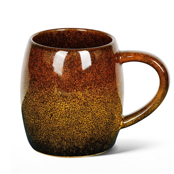 HEETHYCOOL 21 oz Large Ceramic Coffee Mug, Artisan Textured Pottery Cup, Golden Honey & Earth