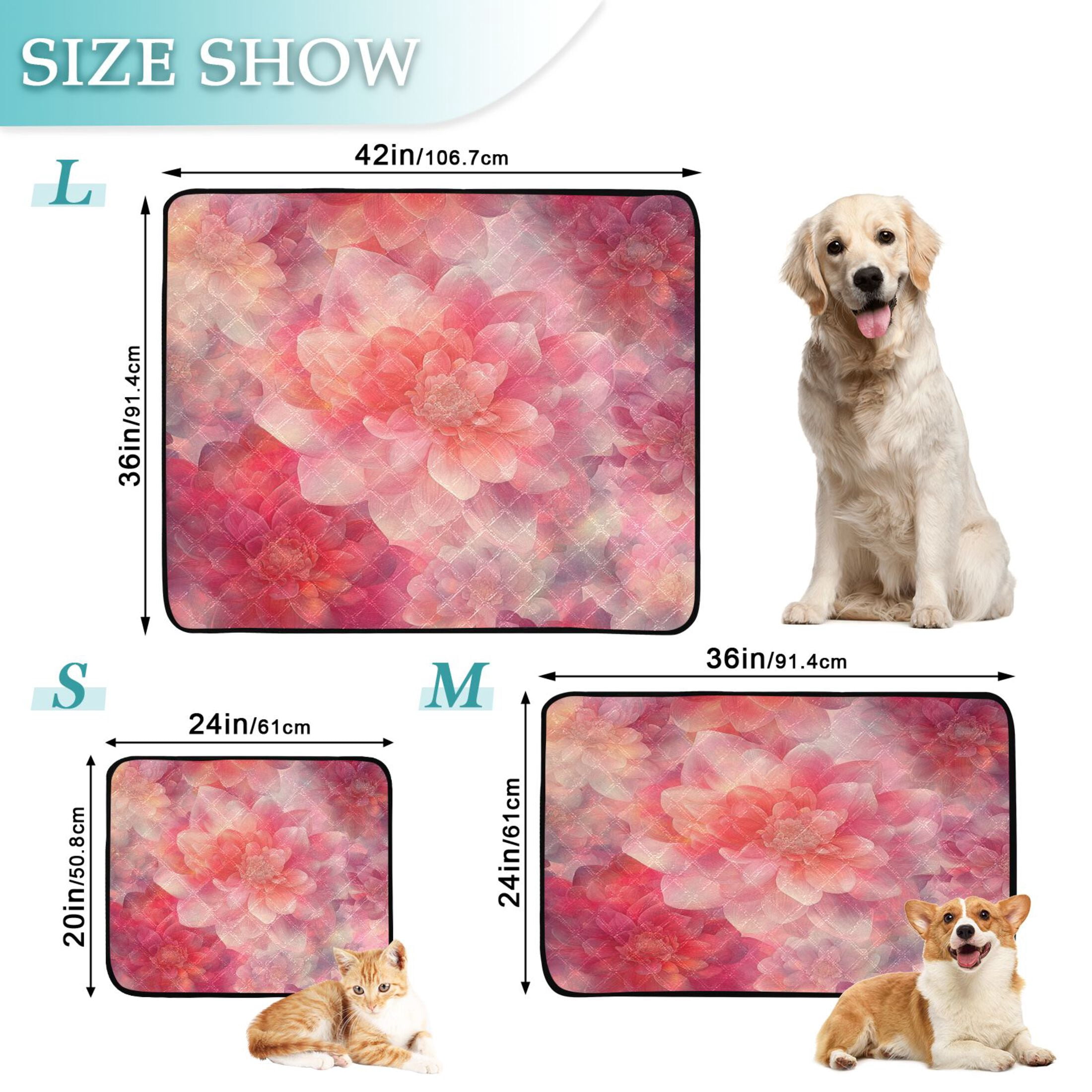 Qxltty Transparent Red Flower Cat litter Pads Pet Set of 3 Diaper Mats Center Anti-leakage Layer Absorbent Soft and Comfortable