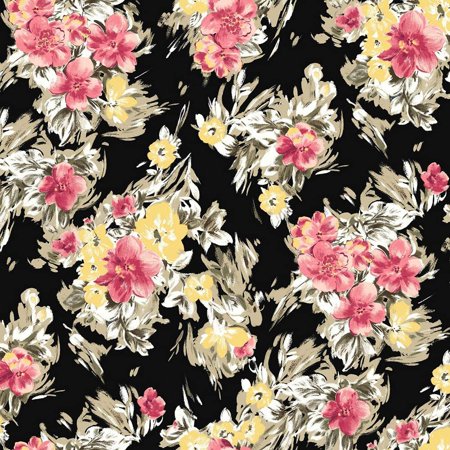 FREE SHIPPING!!! Black Watermelon Medium Flowers Design Printed on Wool Dobby Fabric, DIY Projects by the Yard - PRINT FABRIC