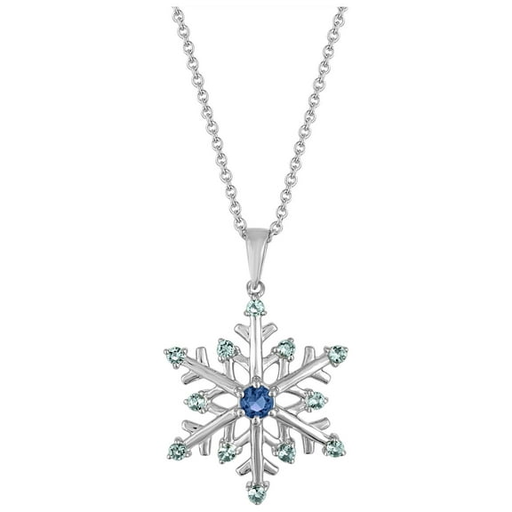 Believe By Brilliance Sterling Silver-Plated Simulated Blue Topaz with CZ Accents Snowflake Pendant, 18