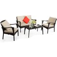 thumbnail image 1 of Costway 4PCS Patio Rotin Osier Meubles Ensemble Coussiné Canapé Canapé Table Basse Brun, 1 of 10