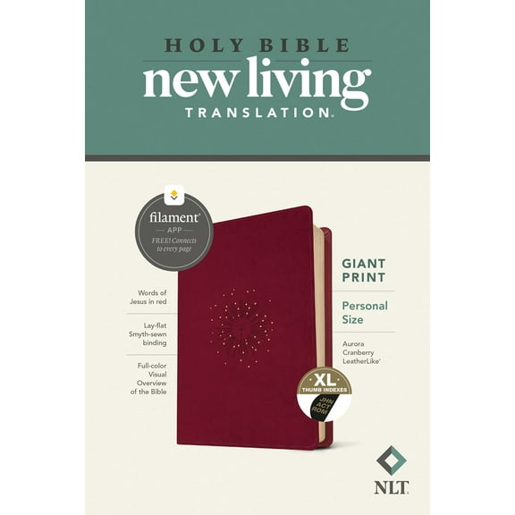 NLT Personal Size Giant Print Bible/Filament Enabled-Aurora Cranberry LeatherLike Indexed