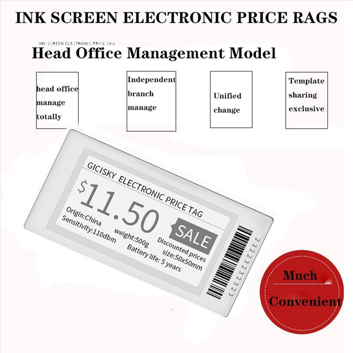 2.1 Inch Electronic Price Tag ESL TFT Screen Display No Messy Writing Bluetooth Connect Management for Android APP 8Pcs,8 x 2.1 inch Electronic Price Tag,White