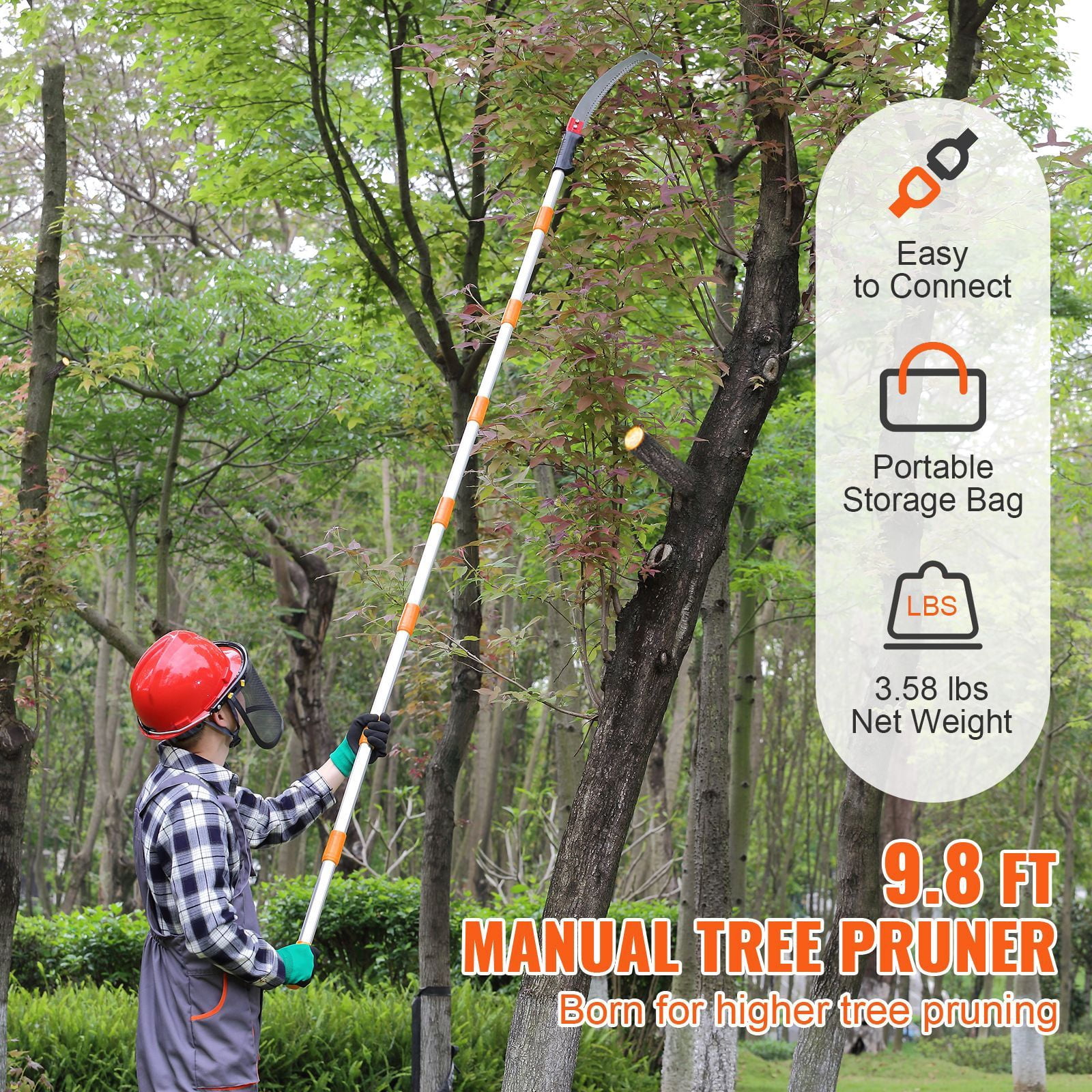 Manual Pole Saw 4.6-9.8 ft Extendable Aluminum Alloy Carbon Steel Blade for Pruning High Branches