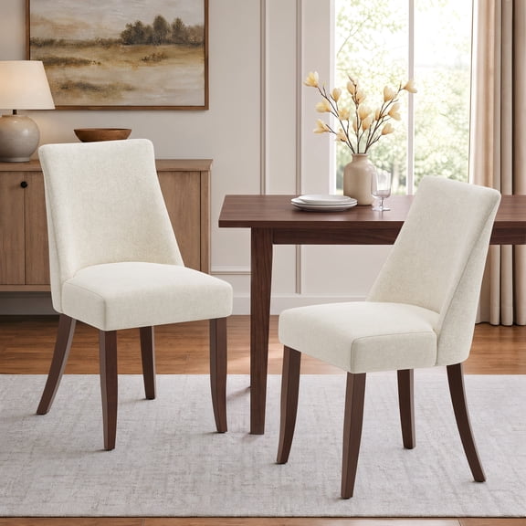AFO Upholstered Dining Chairs Set of 2 with Solid Wood Legs & Padded Seat, Wood Mid Century Side Chairs for Kitchen Desk, Dining Room and Restaurant, Beige