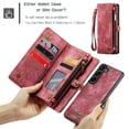 thumbnail image 4 of ELEHOLD Multi-Functional Wallet Case for Samsung Galaxy S23 Plus/S23+ 6.6",Large Capacity 8 Card Slots Zipper Purse Magnetic Detachable Phone Case with Wriststrap Luxury Leather Case, Red, 4 of 8