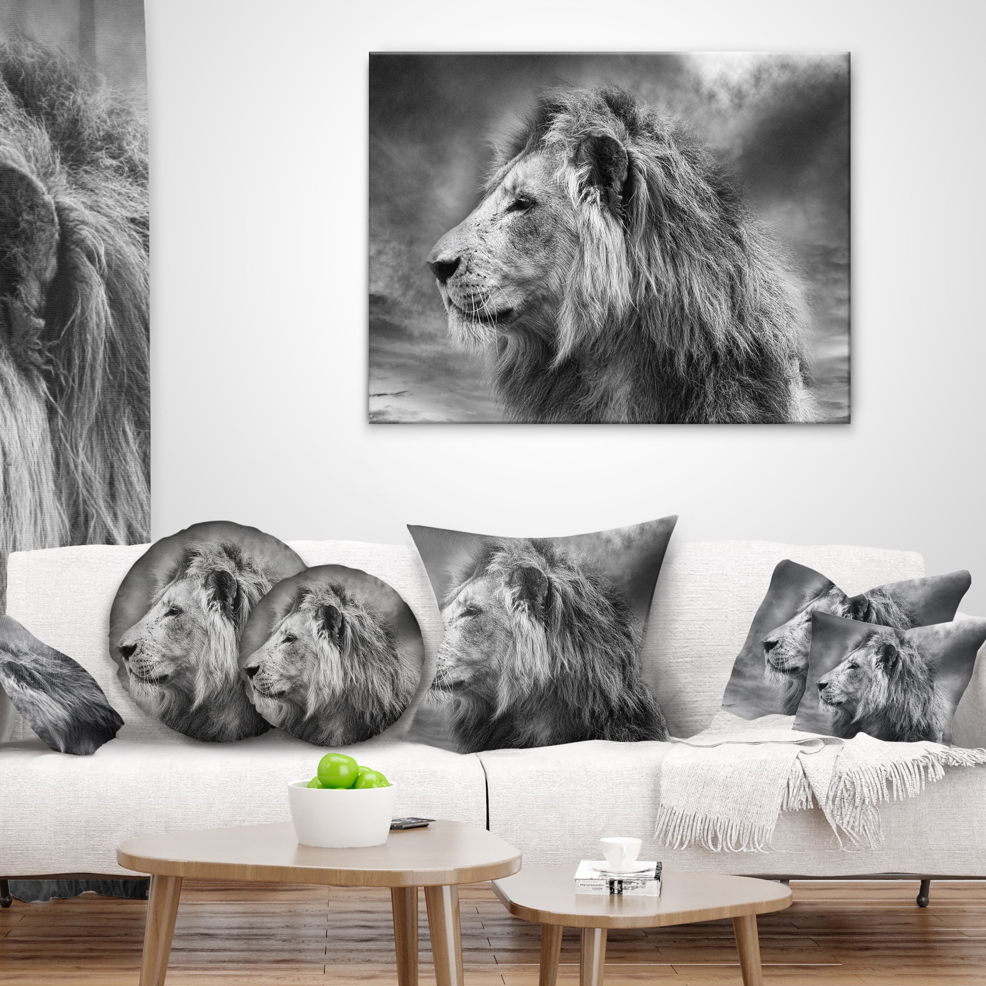 Designart Grey Wild African Lion - Animal Throw Pillow - 18x18