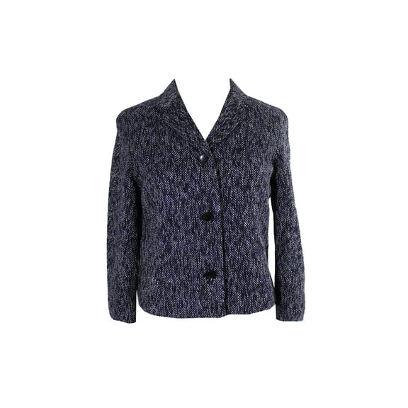 Tommy Hilfiger Womens Black Purple Notch Collar Tweed Cropped Jacket 10