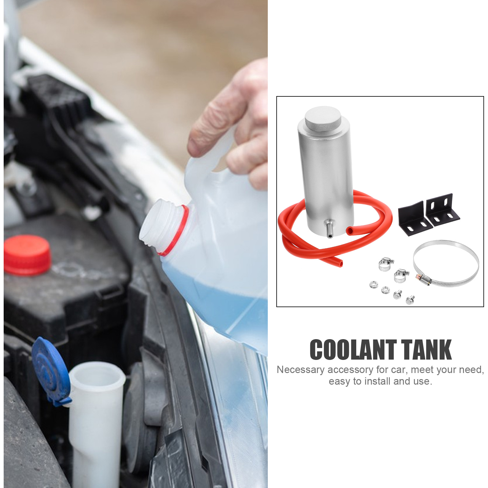 NICERIO 1Set Aluminum Car Coolant Expansion Tank Plated Silver Radiator NICERIO 1Set Aluminum Car Coolant Expansion Tank Plated Silver Radiator