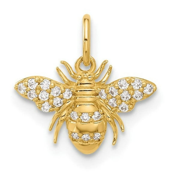 10k Yellow Gold Clear CZ Bee Charm Pendant