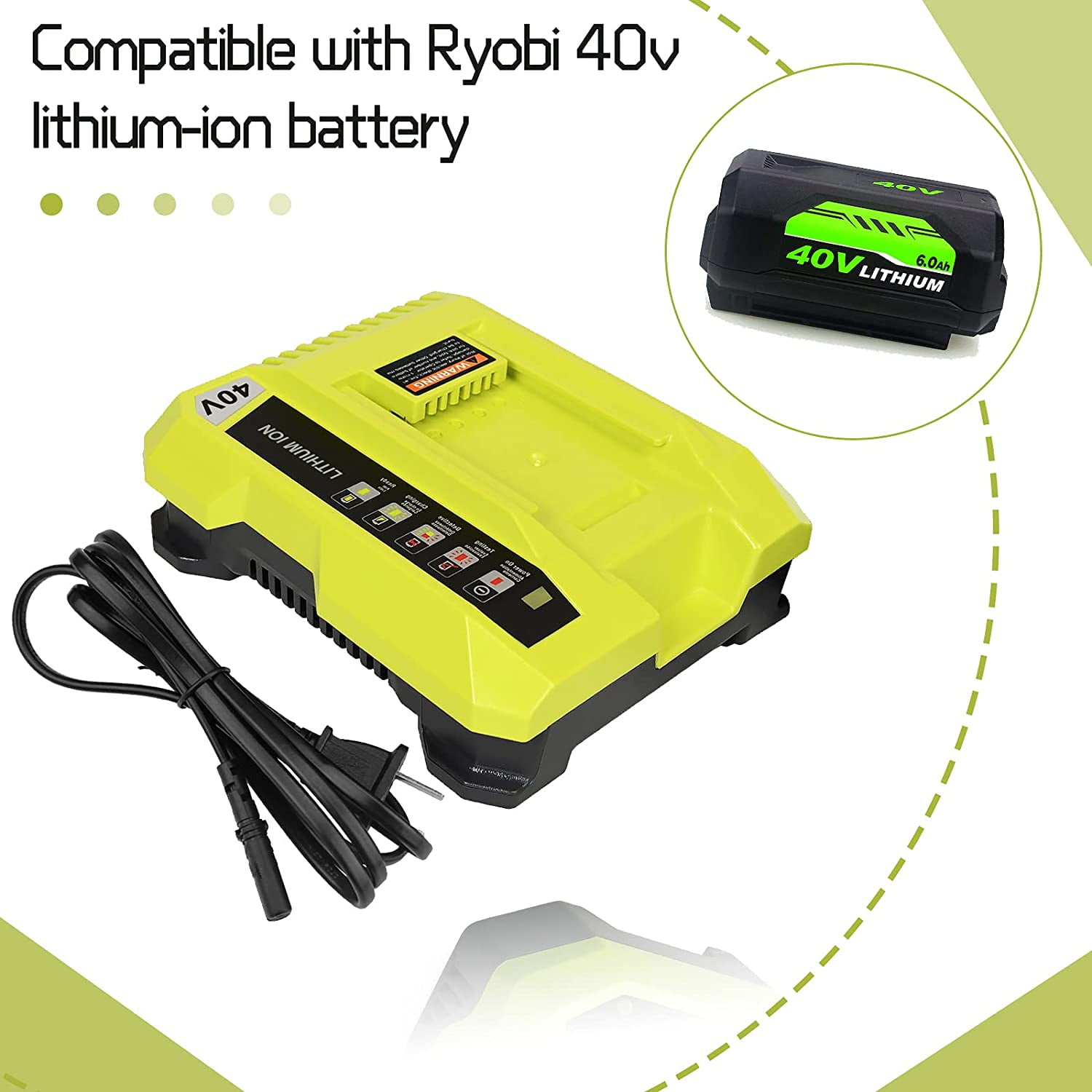 OP401 Replacement Charger Compatible with Ryobi 40V Battery Charger Compatible with Ryobi 40 Volt Lithium-ion Battery OP4015 OP4026 OP4026A OP4030 OP4040 OP4050 OP4050A OP4060 OP40261 OP40301