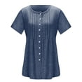 thumbnail image 6 of Women Summer Button Up Front Tops Shirts Casual Loose Pullover T-shirt Round Neck Pleated Tunic Blouses for Ladies Comfy Plain Tee, 6 of 9