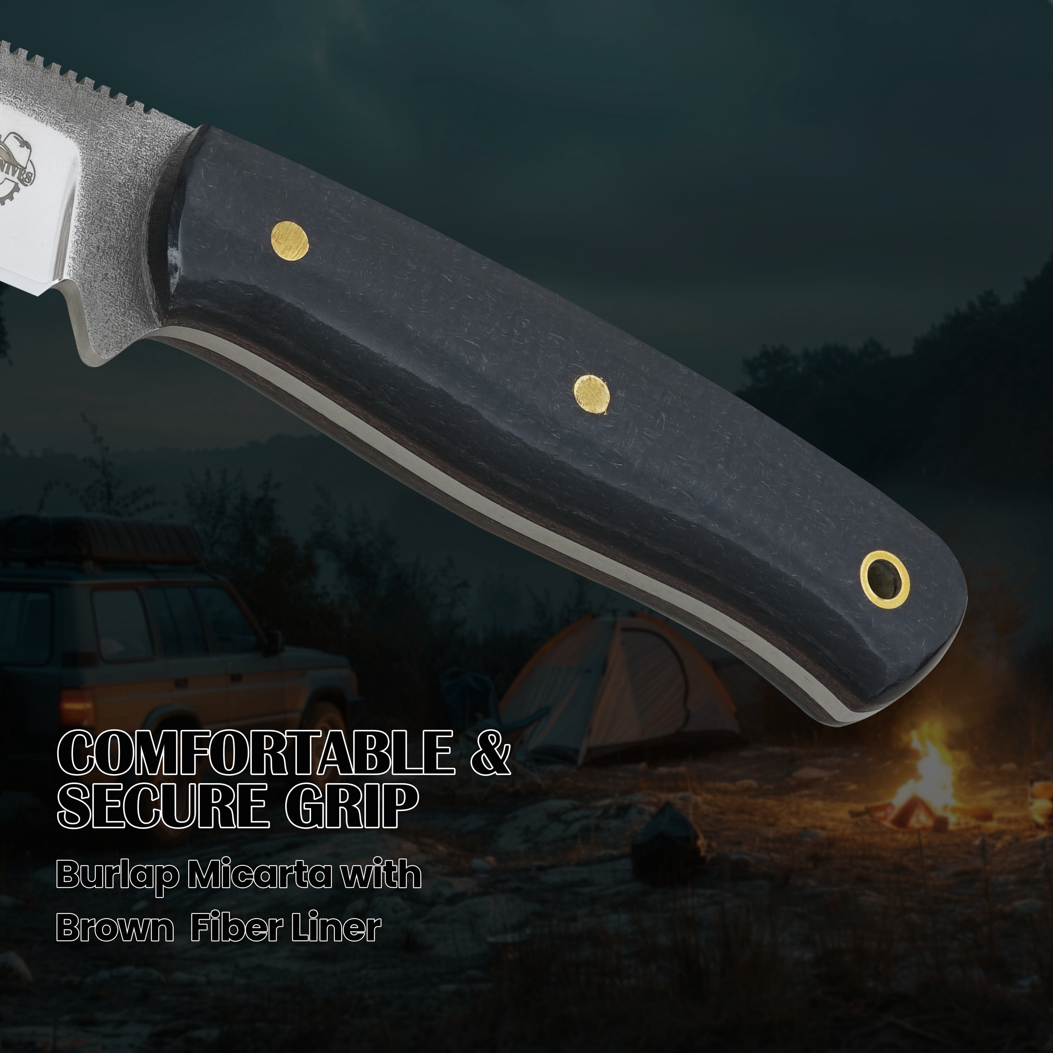 Knives Ranch Camper One | 8 inch Horizontal Carry Bushcraft, Camping, Hunting & Outdoors Knife | High Carbon Stainless Steel 440-C | 59 Hardness | Cowboy Style Dual Carry Sheath