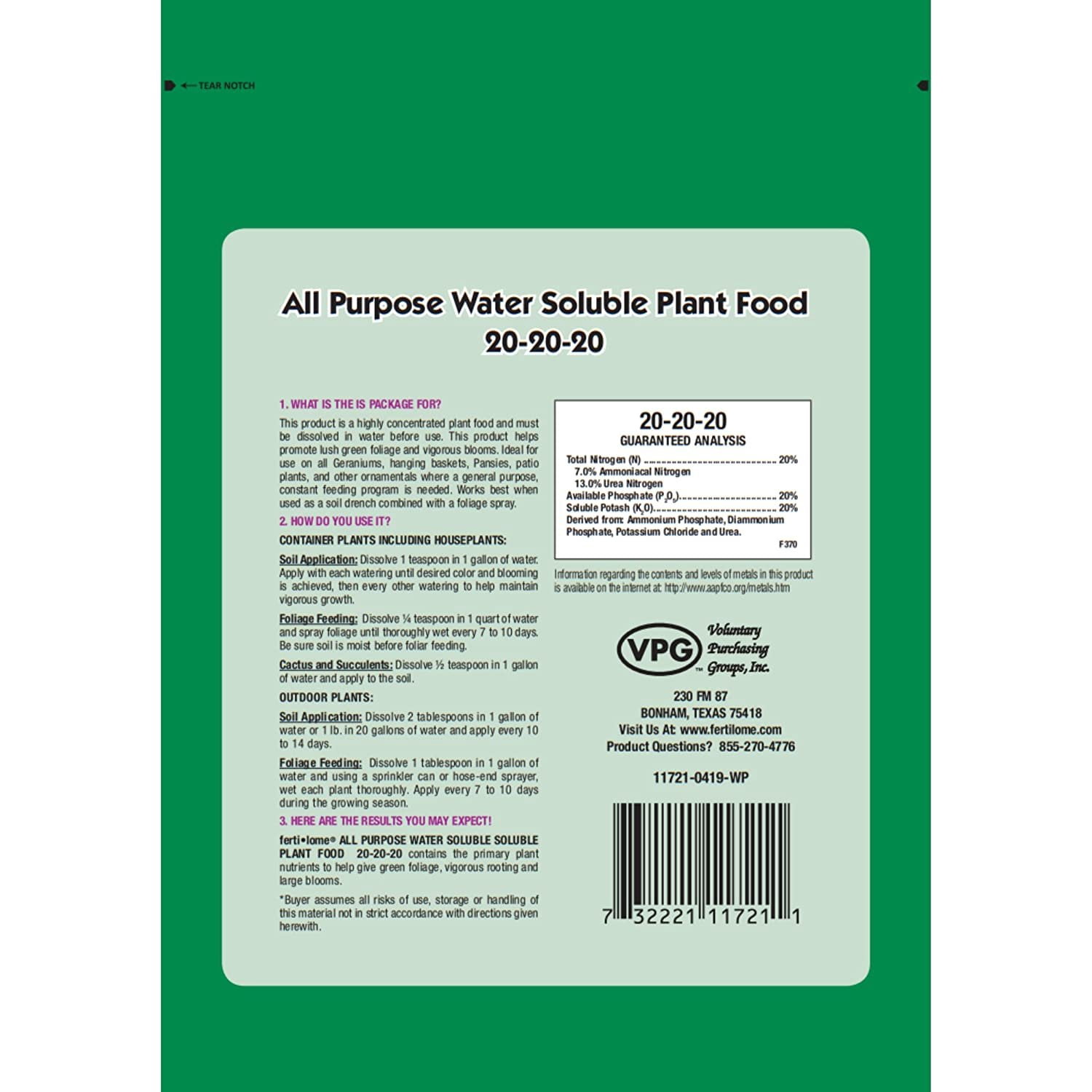 Fertilome 11722 All Purpose Water Soluble Plant Food 20-20-20 3 lb.