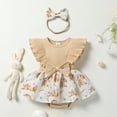 thumbnail image 4 of Douhoow Baby Girl Fly Sleeve Rabbit Print Romper Dress with Bowknot Hairband, 4 of 9