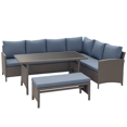 thumbnail image 1 of Outsunny 4 Pieces Patio Furniture Set Outdoor Dining Table with L Shaped Sofa and Bench, Grey (4 Count), 1 of 10