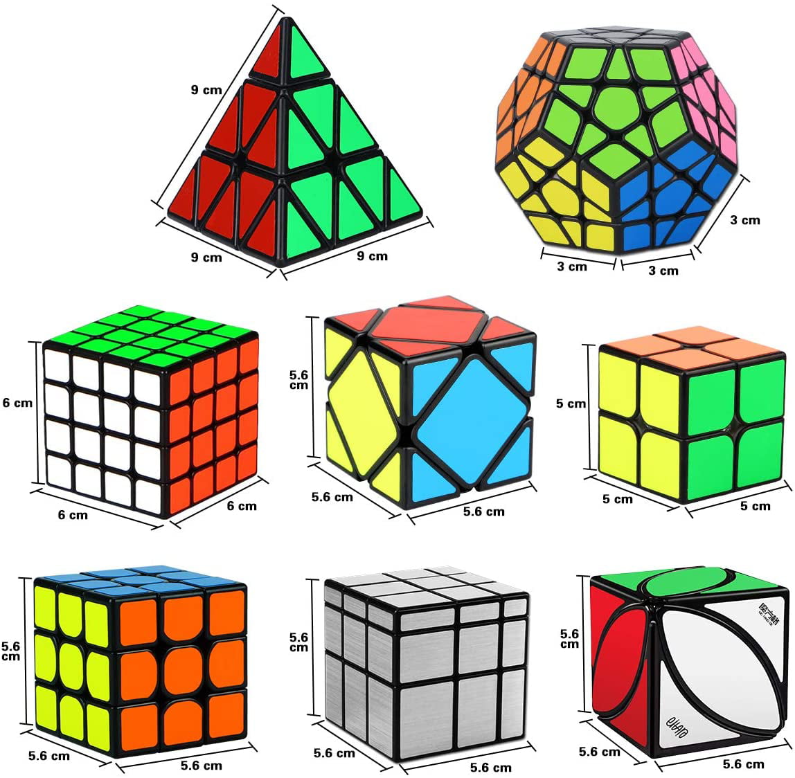 Rubix Cube Set Of 4 Speed Puzzle Magic 2x2 3x3 Megaminx Mirror Kids Toy Game