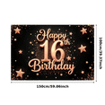 thumbnail image 2 of Yatrandify Gold Theme Happy Birthday Banner Glitter Design Stars Decor for Sweet 16 Celebration Party Decoration Event Background, 2 of 7