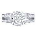 thumbnail image 2 of 0.85 Carat (Ctw) 10K White Gold Round White Diamond Ladies Cluster Bridal Engagement Ring With Matching Band Set, 2 of 4