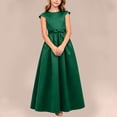 thumbnail image 3 of ITSAME Girls Formal A-Line Dress with Pockets Round Neck Bow Belt Wedding Party Pageant Gown Green Size 12, 3 of 7