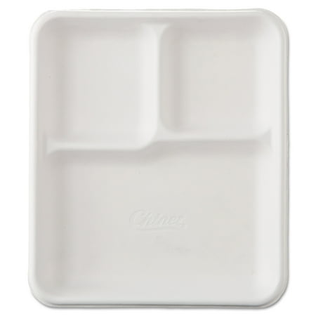 Molded Cargo Area Tray - Chinet Heavy-Weight Molded Fiber Cafeteria Trays, 3-Comp, 8 1/4 x 9 1/2, 500/Carton