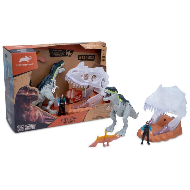 Set de juego Animal Planet Crystal Fire Skull Dinosaur con T. Rex