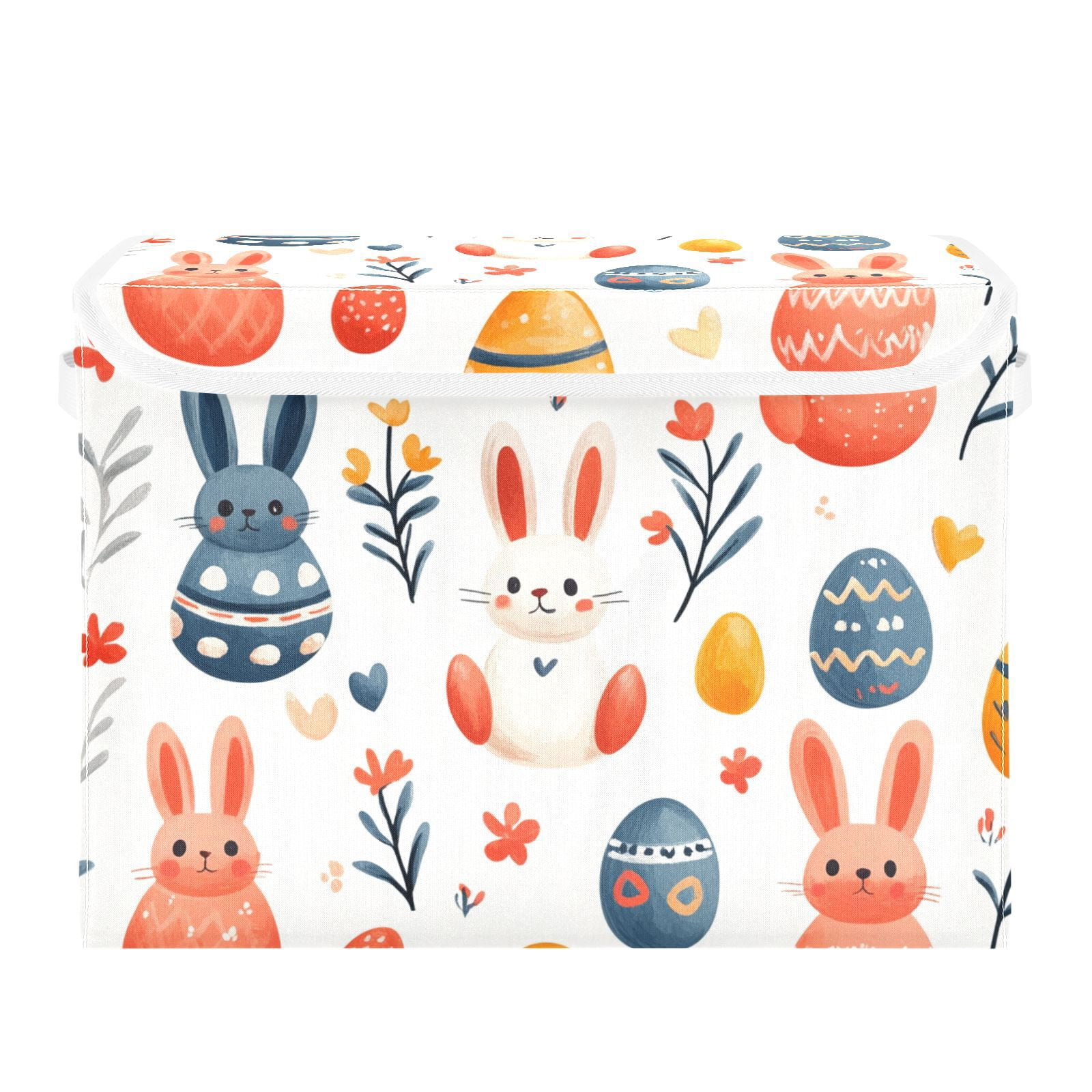 Easter Eggs with Rabbits Storage Basket for Shelves Foldable Container Organizer for Organizing Toys Clothes Books with Handles