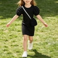 thumbnail image 5 of Fesfesfes Girls Short Puff Sleeve Ribbed Knit Dress with Matching Mini Crossbody Bag Round Neck A-Line Casual Summer Spring Outfit Ages 3-9 Years, 5 of 6