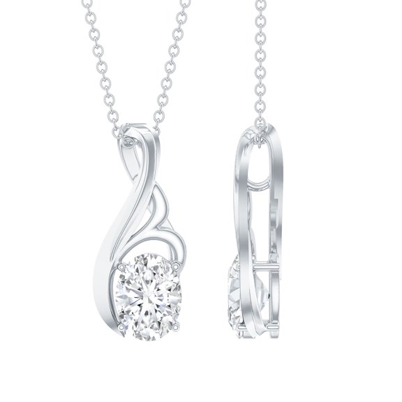 Rosec Jewels Lab Created Diamond Pendant with Chain - Oval, 1 Ct, EF-VS Quality Certified, 925 Sterling Silver