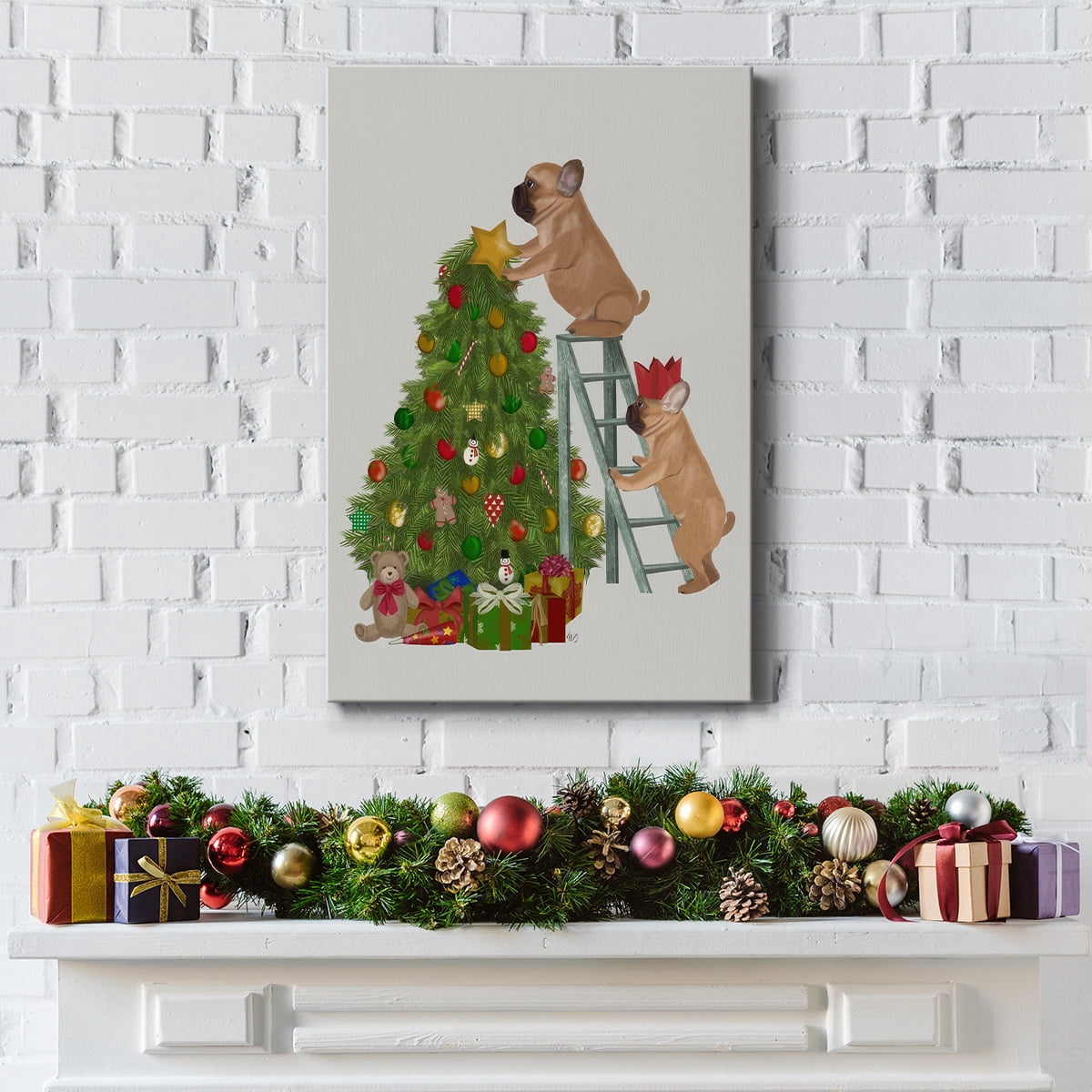 Christmas French Bulldog Tree Ladder- Gallery Wrapped Canvas