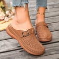thumbnail image 3 of Rokment Women's Orthopedic Backless Sandals Beach Casual Buckles Closed Toe Arch Support Wedge Clogs Comfortable Platform Walking Mules Boho Retro Chunky Heels Dressy Slip on Slides Brown Size 8, 3 of 5