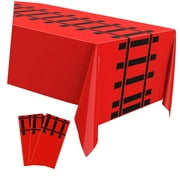 Fuliko 3-Piece Railroad Train Track Tablecloths, Perfect for Train-Themed Birthday Party Decorations, 54 x 108 Inches