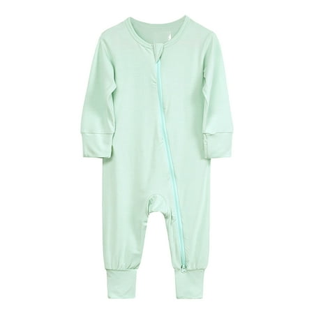 

XYIJANI Newborn Jumpsuit Infant Baby Cotton Rompers Footless Pajamas Zipper Long Sleeve Sleeper Jumpsuit (Mint Green 24)