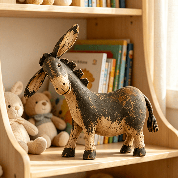 Rustic Donkey Figurine for Farmhouse Decor, Distressed Brown Resin Statue with Vintage Wood‑Look Finish, Western Country Tabletop & Shelf Display Ornament