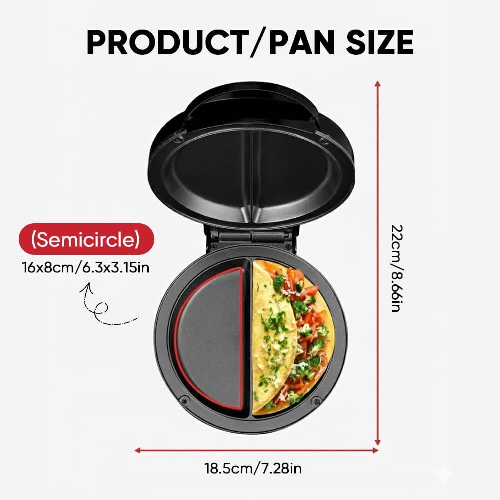 Saker Dual Zone Omelette Maker – Non Stick Double Egg Cooker with Fast Heating, Compact 1000W Breakfast Kitchen Appliance for Daily Home Cooking Use