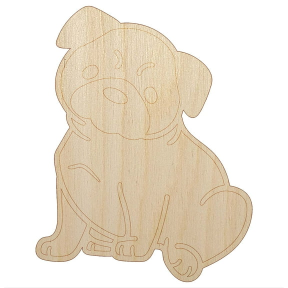 Pug Sitting Dog Wood Shape Unfinished Piece Cutout Craft DIY Projects - 4.70 Inch Size - 1/8 Inch Thick